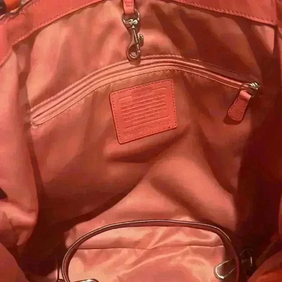 PENDING Coach Audrey OP ART Coral Peach Patent Leather Tote Shoulder Handbag - Picture 12 of 16